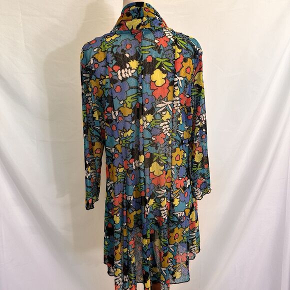 Ali Miles Floral Mesh Wearable Art Cardigan Jacket SMALL Colorful Abstract Retro - Picture 4 of 7